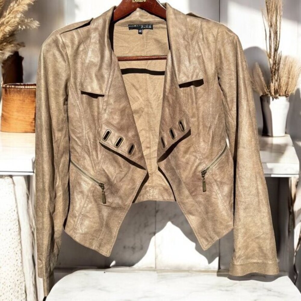 Extenzo Paris Faux Tan Suede Cowboy Jacket French Fashion Size 40